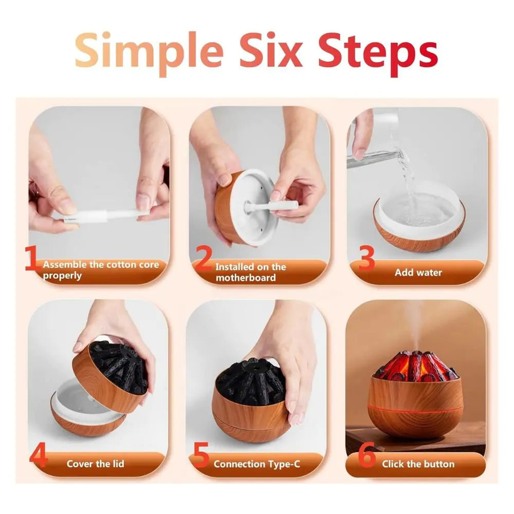 Charcoal Fire LED Aromatherapy Diffuser - Dark Wood